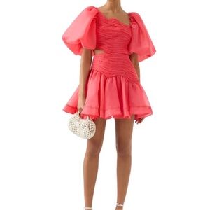 Aje Sculptura Joan Puff-Sleeve Minidress in Rogue Pink